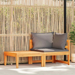 2 Pcs conj. lounge de jardim c/ almofadões cinza-escuro acácia