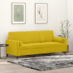 Sofá 3 lugares c/ almofadas decorativas 180 cm veludo amarelo