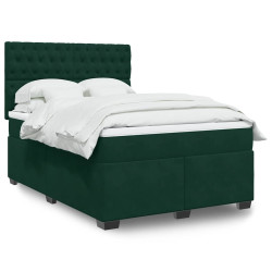Cama com molas/colchão 160x200 cm veludo verde-escuro