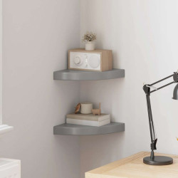 Prateleiras canto suspensas 2 pcs 25x25x3,8cm MDF cinza brilh.