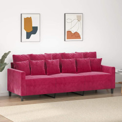 Sofá de 3 lugares veludo 180 cm vermelho tinto