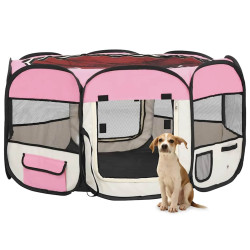Parque dobrável p/ cão c/ saco de transporte 125x125x61cm rosa