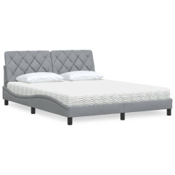 Cama com colchão 160x200 cm tecido cinzento-claro