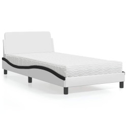 Cama com colchão dover 100x200 cm couro artificial branco e preto
