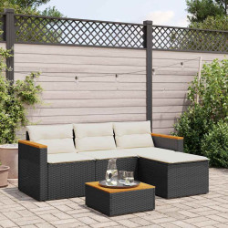 3 Pcs conjunto sofás de jardim com almofadões vime PE preto