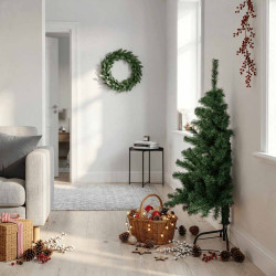Meia árvore de natal artificial com suporte 120 cm PVC verde