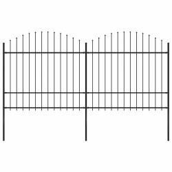 Cerca de jardim com topo em forma de lança em aço 337x175 cm, preta