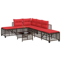 Conjunto de sofá de canto para jardim de 3 peças com almofadas em rattan sintético marrom