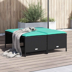 Banquetas de jardim com almofadas, conjunto de 4 peças, em rattan sintético preto