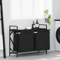 Cesto de roupa suja com 2 compartimentos e prateleira, cor carvalho preto