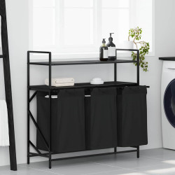 Cesto de roupa suja com 3 compartimentos e prateleiras, cor carvalho preto