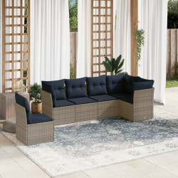 Conjunto de sofá de jardim com 6 peças e almofadas em rattan sintético cinza