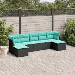 Conjunto de sofá de jardim com 7 peças e almofadas em rattan sintético preto