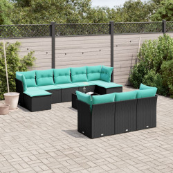 Conjunto de sofá de jardim com 11 peças e almofadas em rattan sintético preto