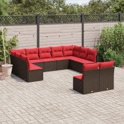 Conjunto de sofá de jardim com 11 peças e almofadas em rattan sintético marrom