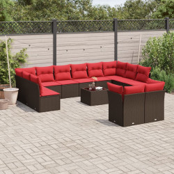 Conjunto de sofá de jardim com 13 peças e almofadas em rattan sintético marrom