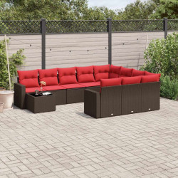 Conjunto de sofá de jardim com 11 peças e almofadas em rattan sintético marrom