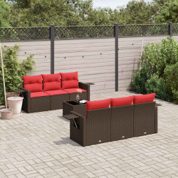 Conjunto de sofá de jardim com 7 peças e almofadas em rattan sintético marrom