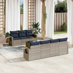 Conjunto de sofá de jardim com 8 peças e almofadas em rattan sintético cinza
