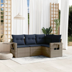 Conjunto de sofá de jardim com 4 peças e almofadas em rattan sintético cinza