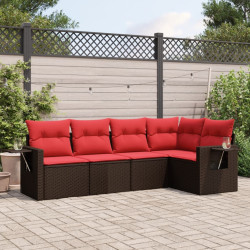 Conjunto de sofá de jardim de 5 peças com almofadas em rattan sintético marrom