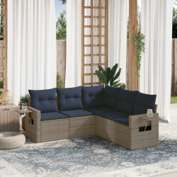 Conjunto de sofá de jardim de 5 peças com almofadas em rattan sintético cinza