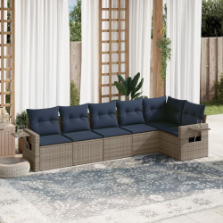 Conjunto de sofá de jardim com 6 peças e almofadas em rattan sintético cinza