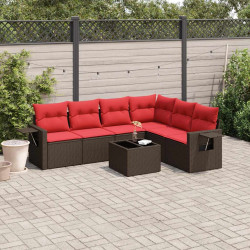 Conjunto de sofá de jardim com 7 peças e almofadas em rattan sintético marrom