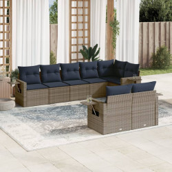 Conjunto de sofá de jardim com 8 peças e almofadas em rattan sintético cinza