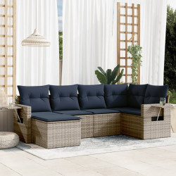 Conjunto de sofá de jardim com 6 peças e almofadas em rattan sintético cinza