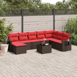 Conjunto de sofá de jardim com 9 peças e almofadas em rattan sintético marrom