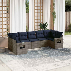 Conjunto de sofá de jardim com 7 peças e almofadas em rattan sintético cinza