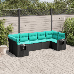 Conjunto de sofá de jardim com 7 peças e almofadas em rattan sintético preto