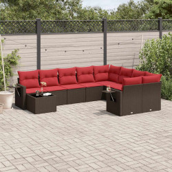 Conjunto de sofá de jardim com 10 peças e almofadas em rattan sintético marrom