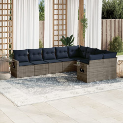 Conjunto de sofá de jardim de 9 peças com almofadas em rattan sintético cinza