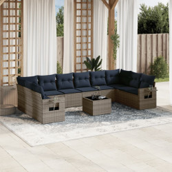 Conjunto de sofá de jardim com 11 peças e almofadas em rattan sintético cinza