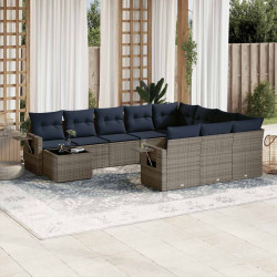 Conjunto de sofá de jardim com 11 peças e almofadas em rattan sintético cinza