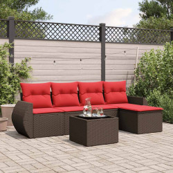 Conjunto de sofá de jardim com 6 peças e almofadas em rattan sintético marrom