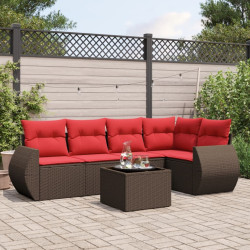 Conjunto de sofá de jardim com 6 peças e almofadas em rattan sintético marrom