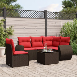 Conjunto de sofá de jardim com 6 peças e almofadas em rattan sintético marrom