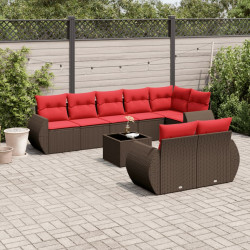 Conjunto de sofá de jardim com 9 peças e almofadas em rattan sintético marrom