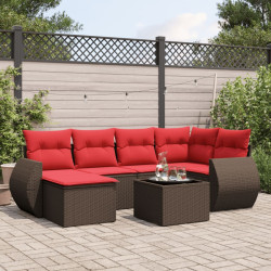 Conjunto de sofá de jardim com 7 peças e almofadas em rattan sintético marrom