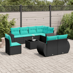 Conjunto de sofá de jardim de 9 peças com almofadas em rattan sintético preto