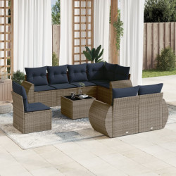 Conjunto de sofá de jardim de 9 peças com almofadas em rattan sintético cinza