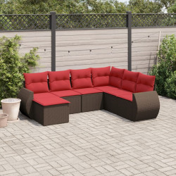 Conjunto de sofá de jardim com 7 peças e almofadas em rattan sintético marrom