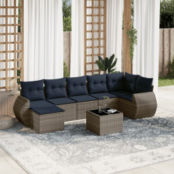 Conjunto de sofá de jardim com 8 peças e almofadas em rattan sintético cinza
