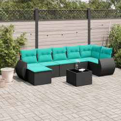 Conjunto de sofá de jardim com 8 peças e almofadas em rattan sintético preto
