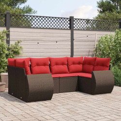 Conjunto de sofá de jardim com 6 peças e almofadas em rattan sintético marrom