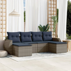 Conjunto de sofá de jardim com 6 peças e almofadas em rattan sintético cinza