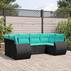 Conjunto de sofá de jardim com 6 peças e almofadas em rattan sintético preto